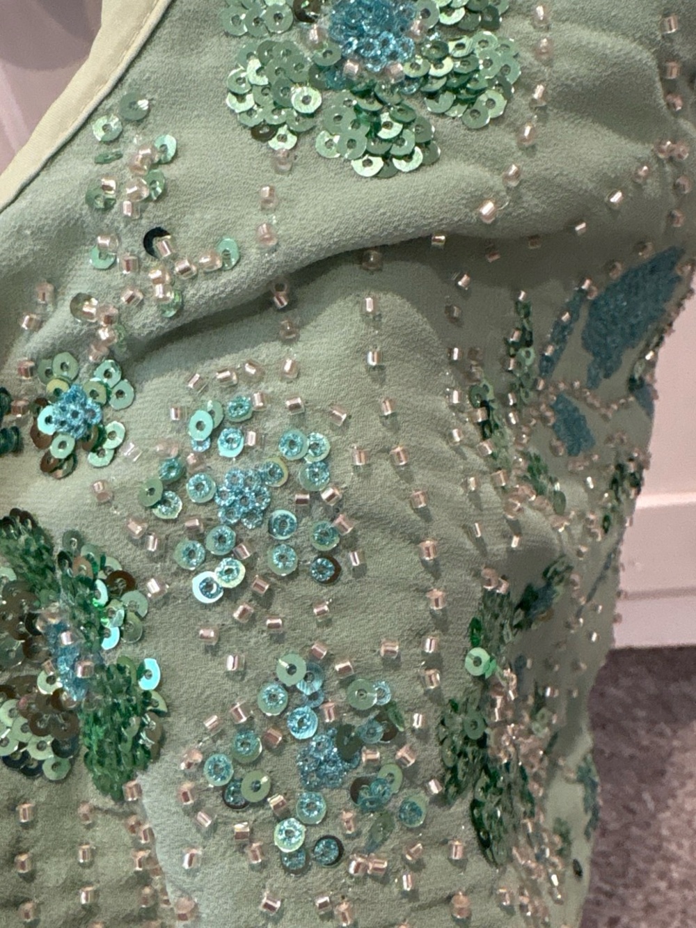 Beaded Mint Green Halter Sequin Cami Top - Picture 3 of 3